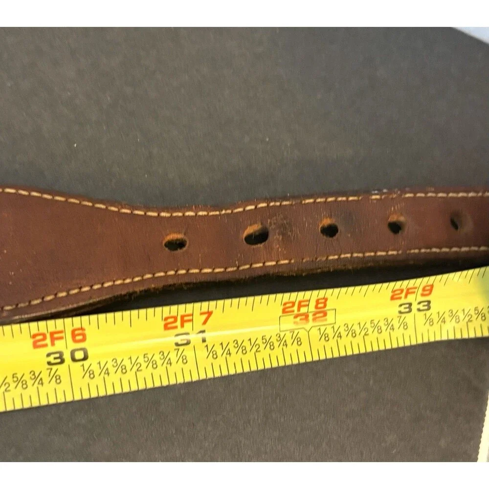 Dooney & Bourke VTG Wool & Leather Belt Size 32 Blue Brown Solid Brass Buckle - Picture 6 of 7